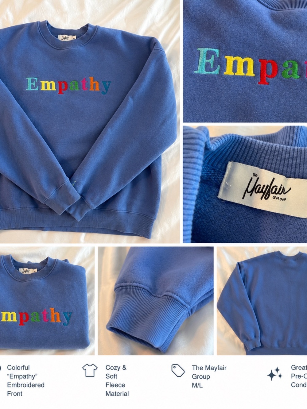 Mayfair Group Women’s Blue 'Empathy' Embroidered Crewneck Sweatshirt